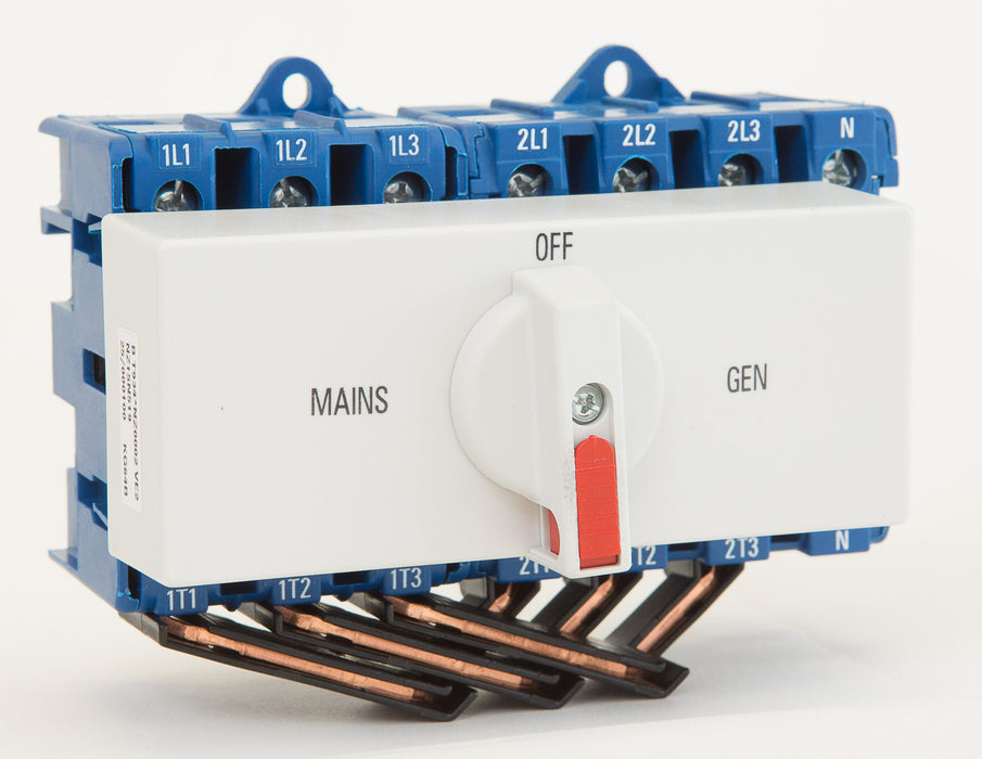 Changeover Sw 3P Mains 4P Gen 63A Din Shallow Hndl KN417