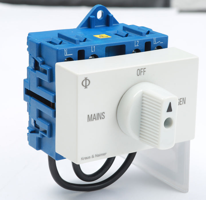 Changeover Sw 63A 1P Mains 2P Gen with OFF Din Mount