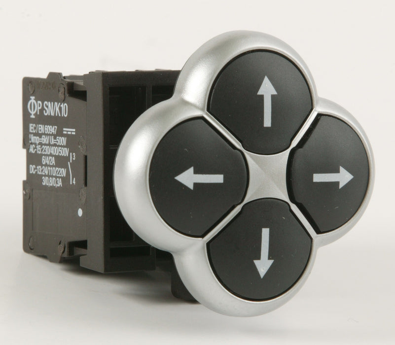 Pbutton 4Way 4N/O Black with White Arrows