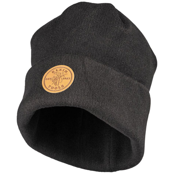 Hat Heavy Knit Black Leather Logo