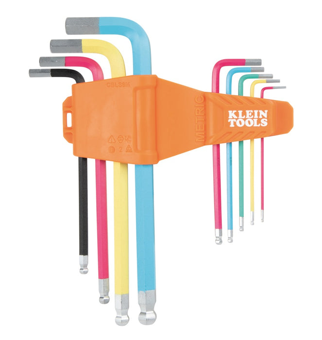 Hex Allen Key Set Long Ball End Powder Coated Metric 9 Piece