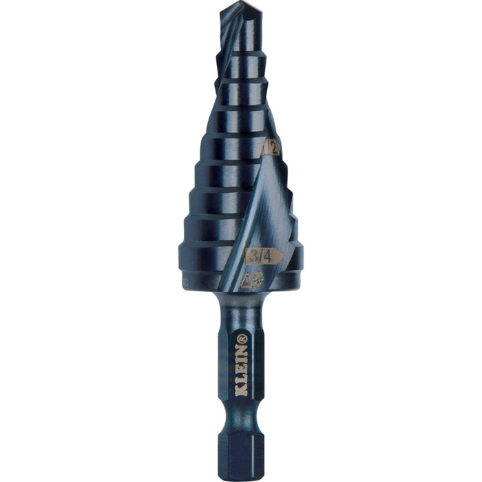 Step Drill Bit 1/4in - 3/4in Quick Release Dbl Spiral