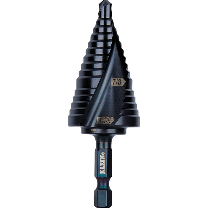 Step Drill Bit 7/8in - 1-1/8in Quick Release Dbl Spiral