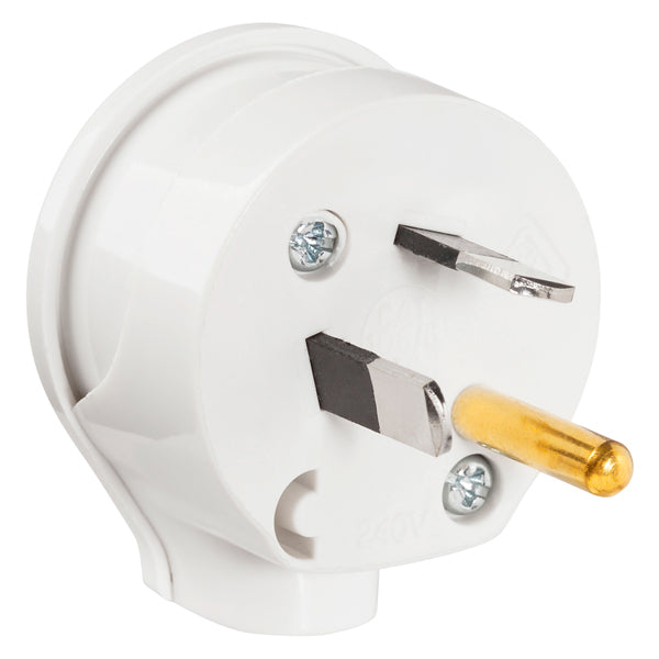 Plug Top 10A Flat Pin Round Earth Side Entry White