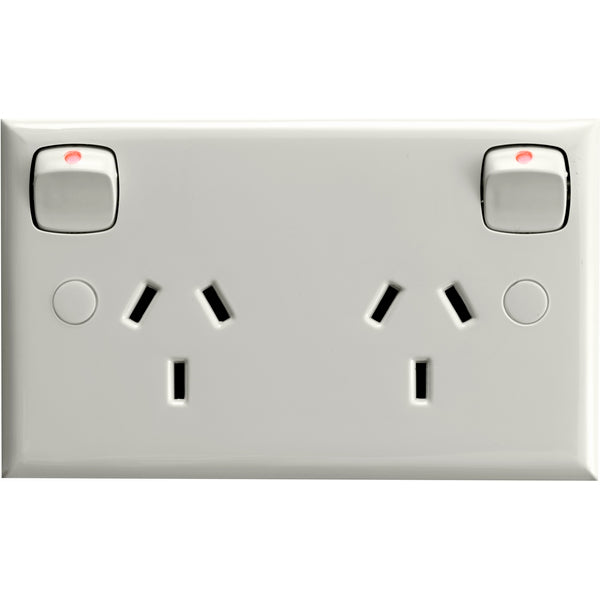 Switch Socket Dbl 10A Horiz Safety White