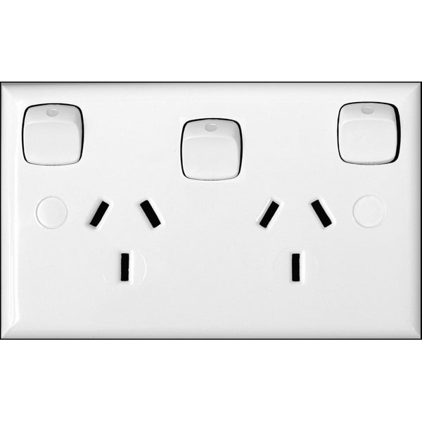 Switch Socket Dbl 10A Horiz Safety 1x Sw White