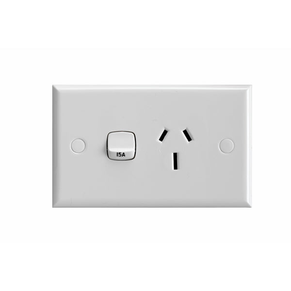 Switch Socket Sgl 15A Horiz Safety White