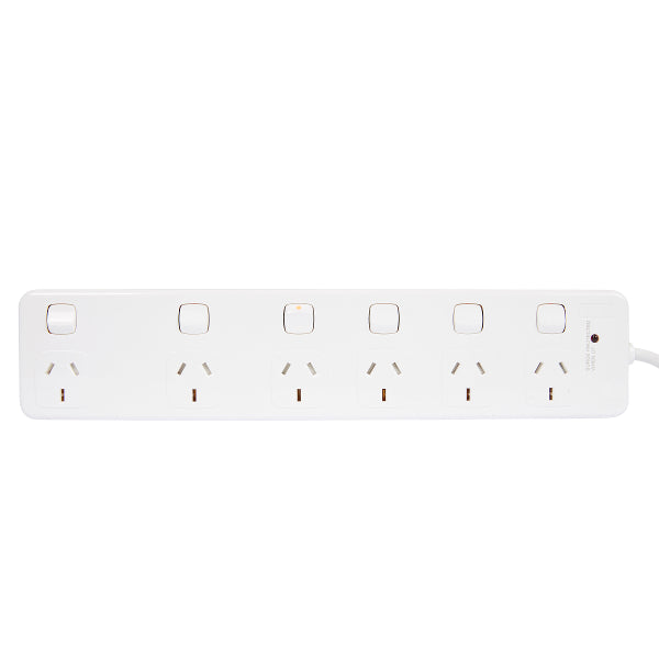 Power Board 6Way 10A Switch Surge Protect White