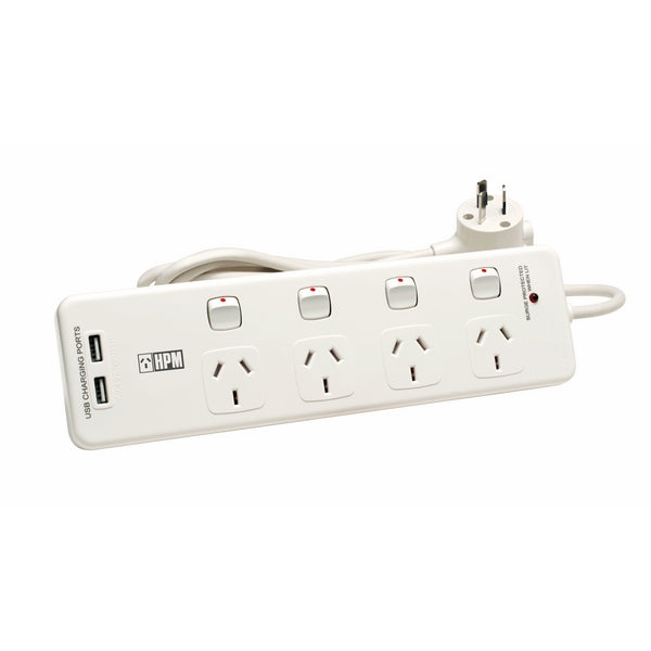 Power Board 4Way 10A Switched with 2x USB 4.2A