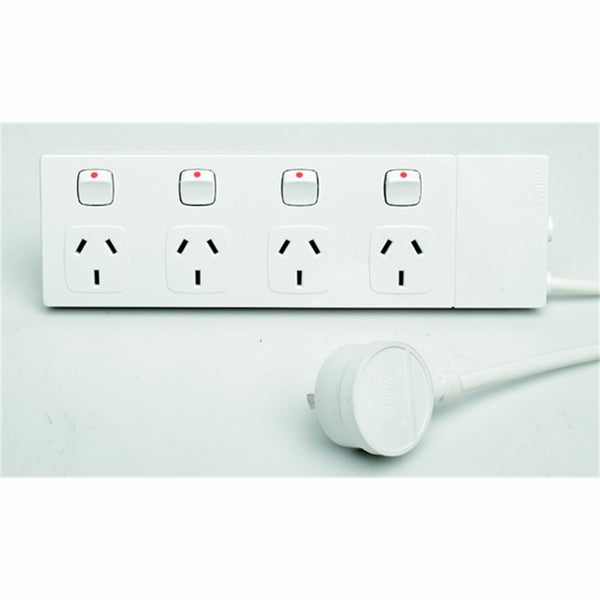 Power Board 4Way 10A Switched White