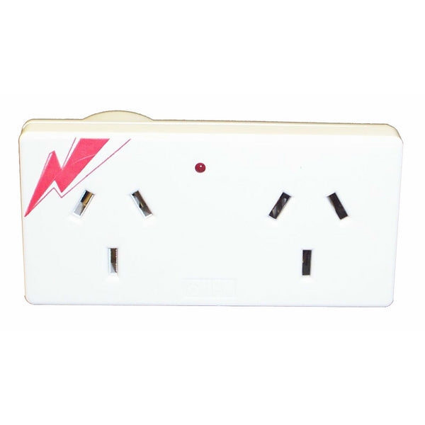 Compact Double Adaptor Surge Protector White