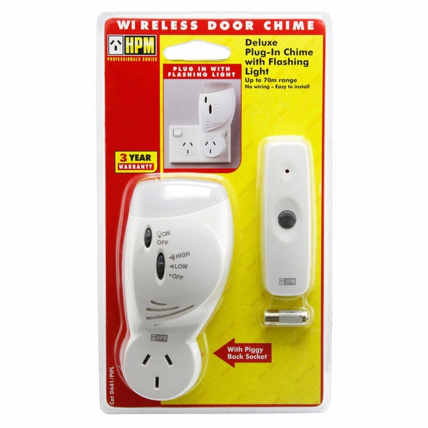 Plug In Door Chime 70m Range with Flasher