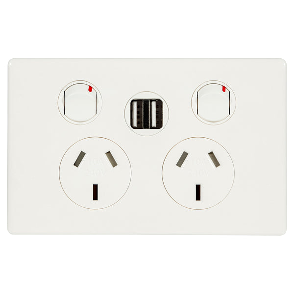 Excel Life Dedicated Sw Socket Dbl 10A 2x USB White