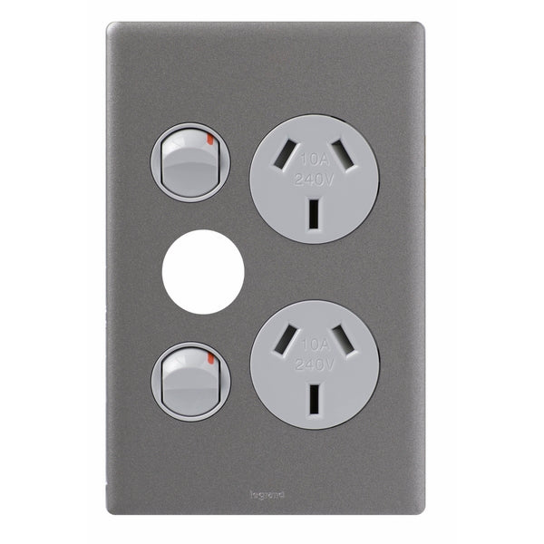 Excel Life Ded Sw Socket Dbl Extra 10A Vert U/Grey
