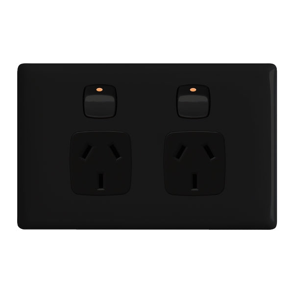 Linea Sw Socket Dbl 10A Horiz Black