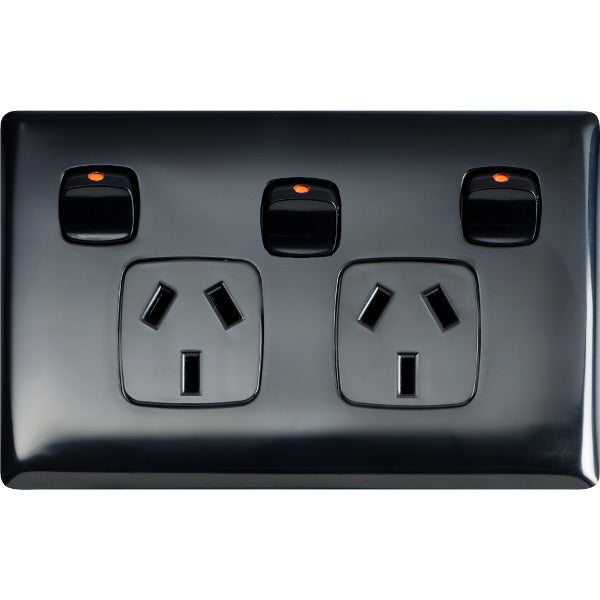 Linea Sw Socket Dbl 10A Horiz 1x Sw Black