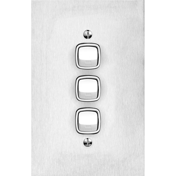 MS Metal Switch Triple Lge White S/Steel