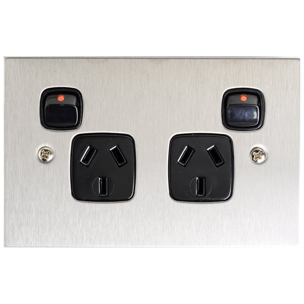 MS Metal Sw Socket Dbl Horiz Lge Black S/Steel