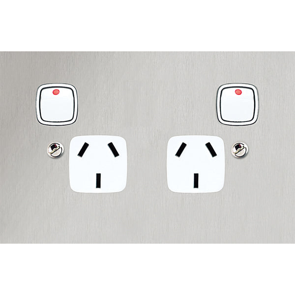 MS Metal Sw Socket Dbl Horiz Lge White S/Steel
