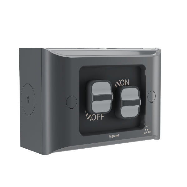 Aqua Life Switch Double 16A Surface Mount Cement Grey IP66