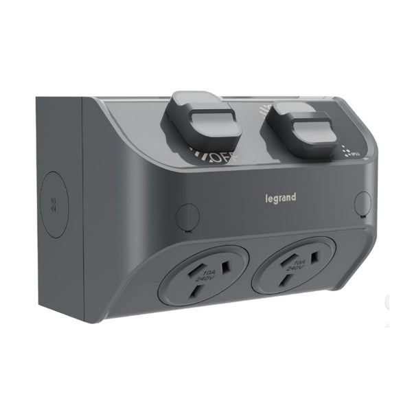 Aqua Life Sw Skt Double 10A 2T Surf Mnt Cement Grey IP53