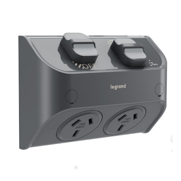 Aqua Life Sw Skt Double 10A Flush Mnt Cement Grey IP53
