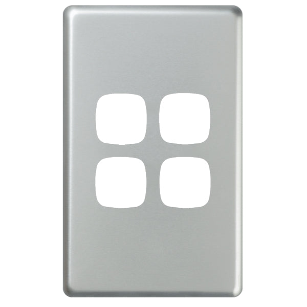 XL Switch Plate Only 4Gang M/Silver