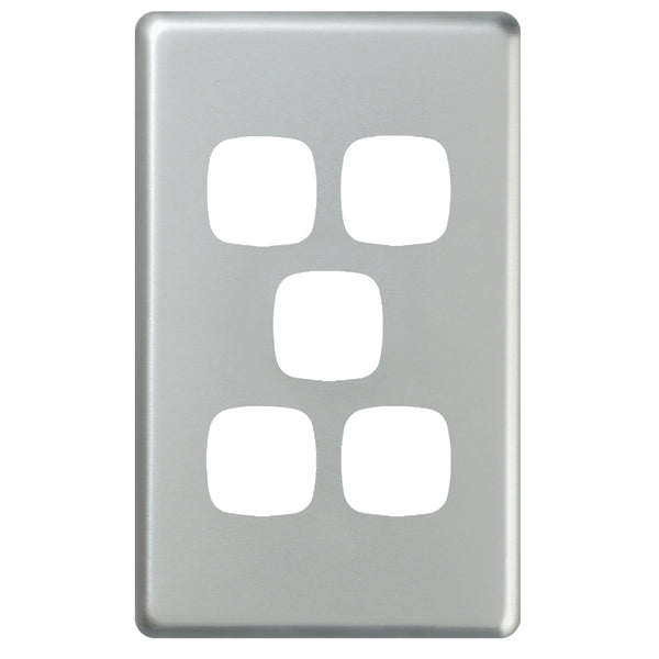 XL Switch Plate Only 5Gang M/Silver