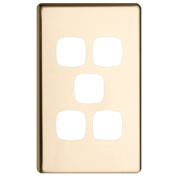 XL Switch Plate Only 5Gang Polished Brass