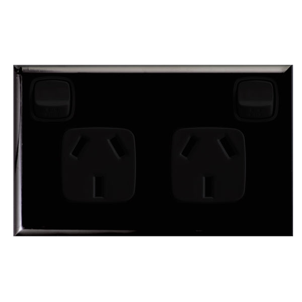 XL Sw Socket Dbl 10A Horiz Black