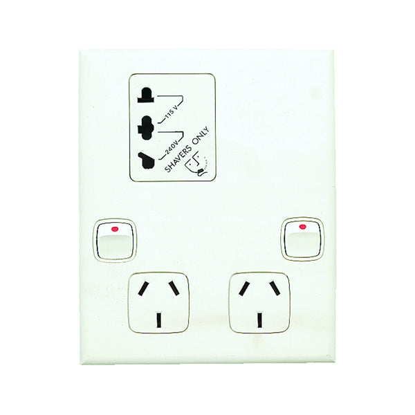 XL Shaver Outlet & Sw Socket Dbl White