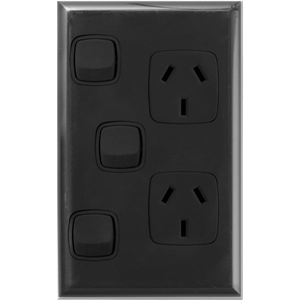 XLP Sw Socket Dbl 10A Vert 1x Sw Black Gloss