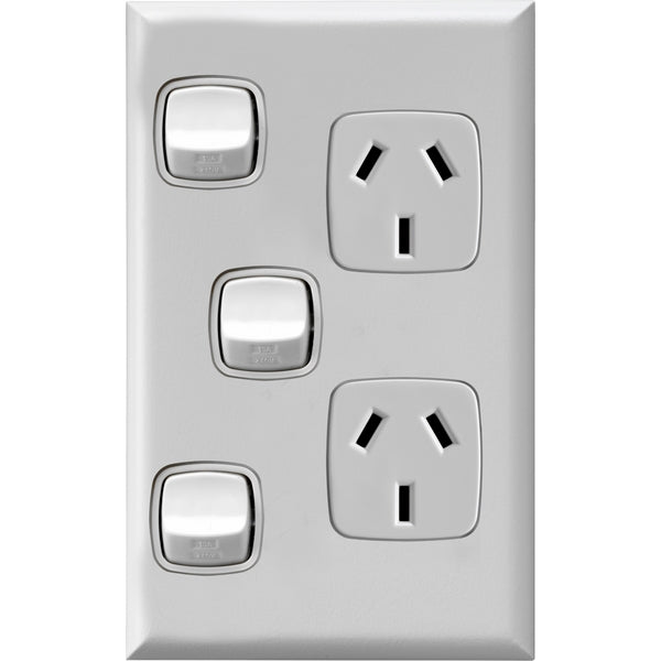 XLP Sw Socket Dbl 10A Vert 1x Sw White Gloss