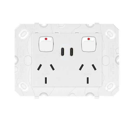 Arteor Sw Socket Dbl 10A 2 x USB Type C 3A White