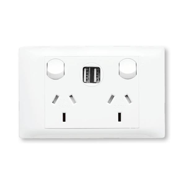 Excel Life Common Sw Socket Dbl 10 Type A USB Charger White