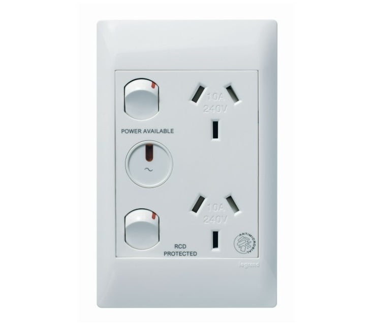 Excel Life Medical Sw Socket Dbl Vert 10A RCD Prot White