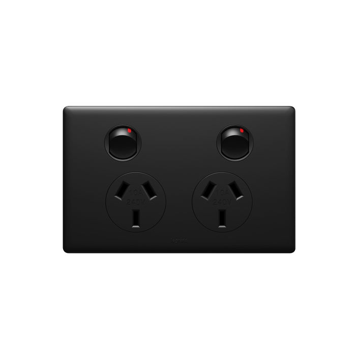 Excel Life Matt Switch Socket Double 10A Black
