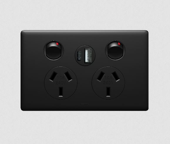 Excel Life Ded Sw Socket Dbl 10A Int USB A&C 2.4A Matt Black