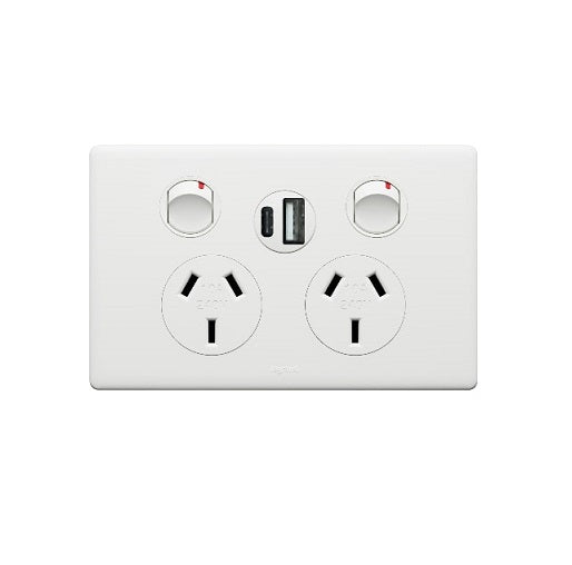 Excel Life Ded Sw Socket Dbl 10A Int USB A&C 2.4A Matt White
