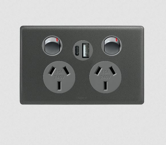 Excel Life Ded Sw Socket Dbl 10A Int USB A&C 2.4A Urban Grey