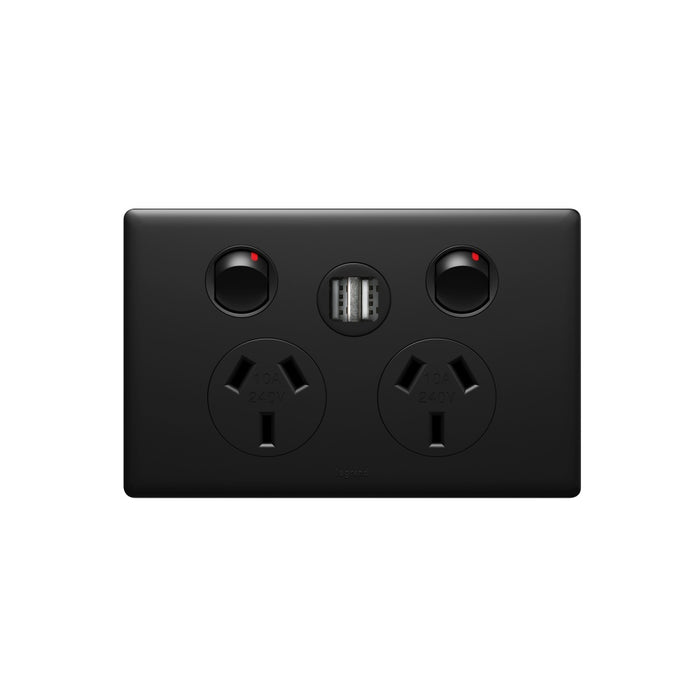 Excel Life Sw Socket Dbl 10A 2 x USB 2.4A Matt Black