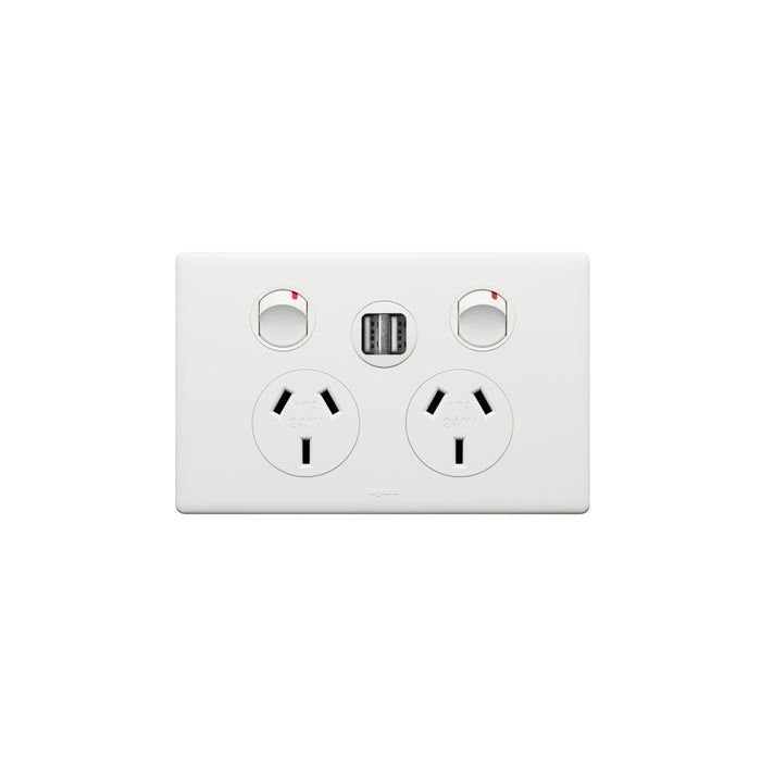 Excel Life Sw Socket Dbl 10A 2 x USB 2.4A Matt White