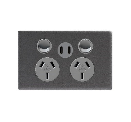 Arteor Sw Socket Dbl 10A 2 x USB Type C 3A Magnesium