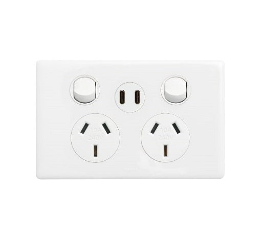 Excel Life Sw Socket Dbl 10A 2 x USB Type C 3A White
