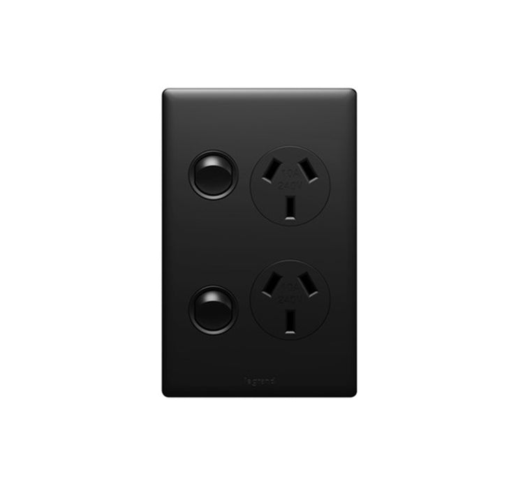 Excel Life Matt Switch Socket Double 10A Vertical Black
