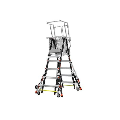 Adj Safety Cage Platform Ladder 5-9 Step Fibreglass 150kg