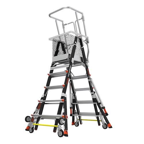 Adj Safety Cage Platform Ladder 8-14 Step Fibreglass 150kg