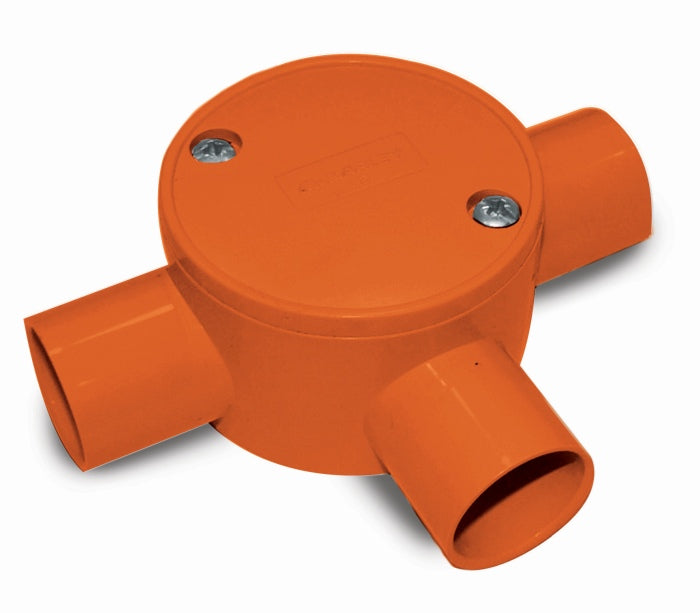 Conduit Box 25mm 3Way Circ Orange