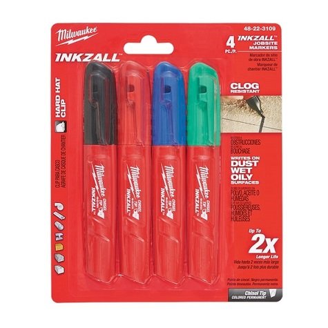 Inkzall Marker Pen Chisel Tip Black Multi-Coloured 4 Pk