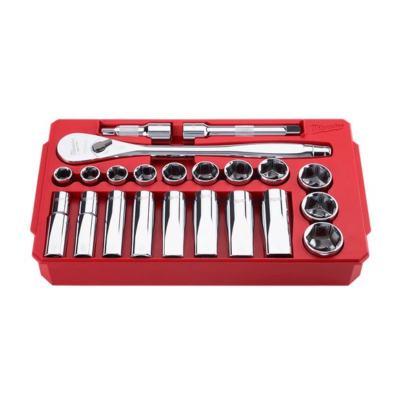SAE Socket Wrench Set 22pc 1/2in Drive Chrome Flat Side